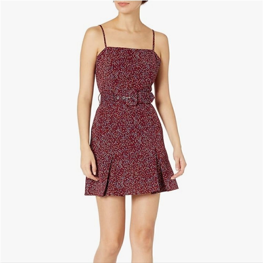 J.O.A. Polka Dot Pleated Sleeveless Mini Dress in Wine Dot Burgundy Size Small